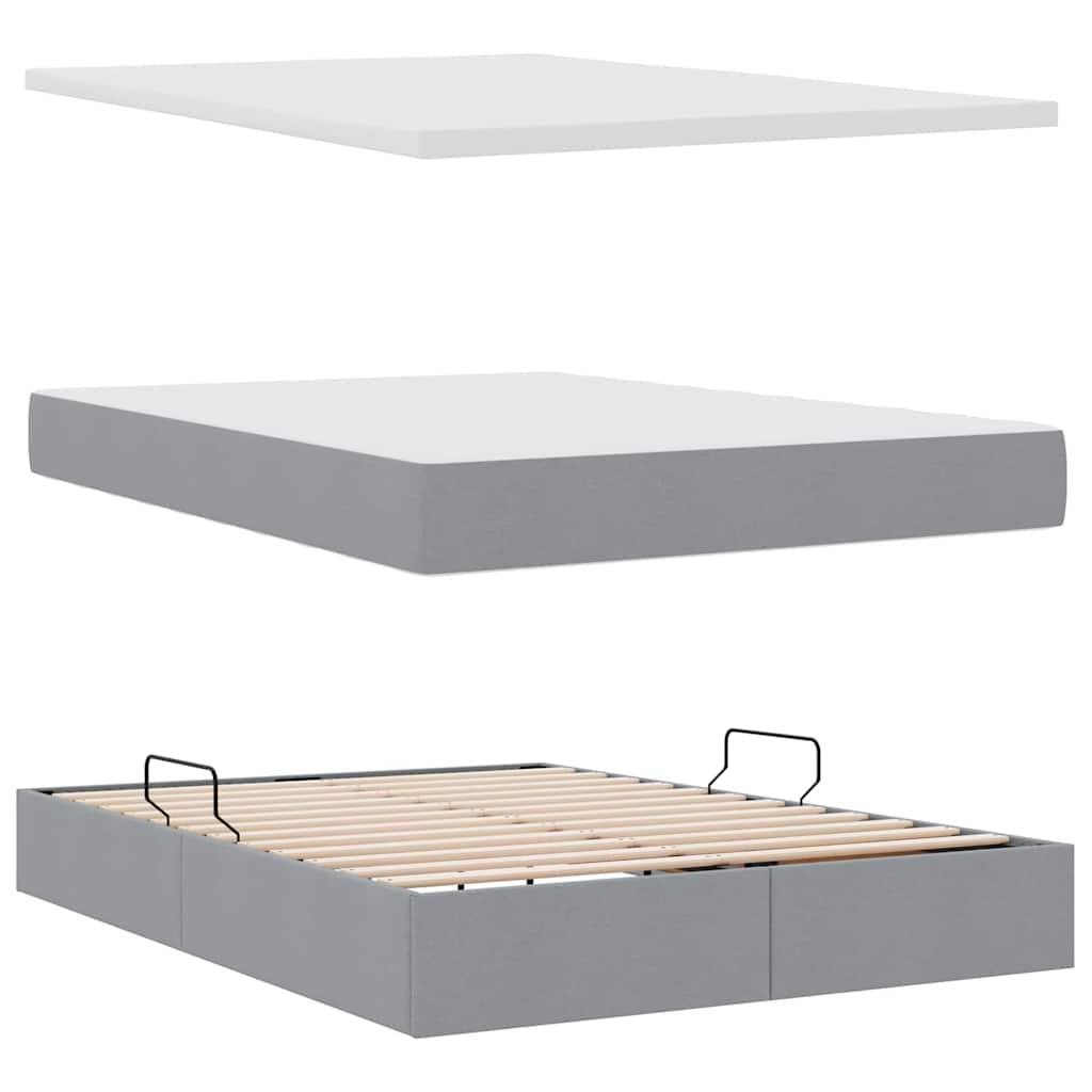 Lit avec rangement et matelas gris clair 140 x 200 cm velours - 8