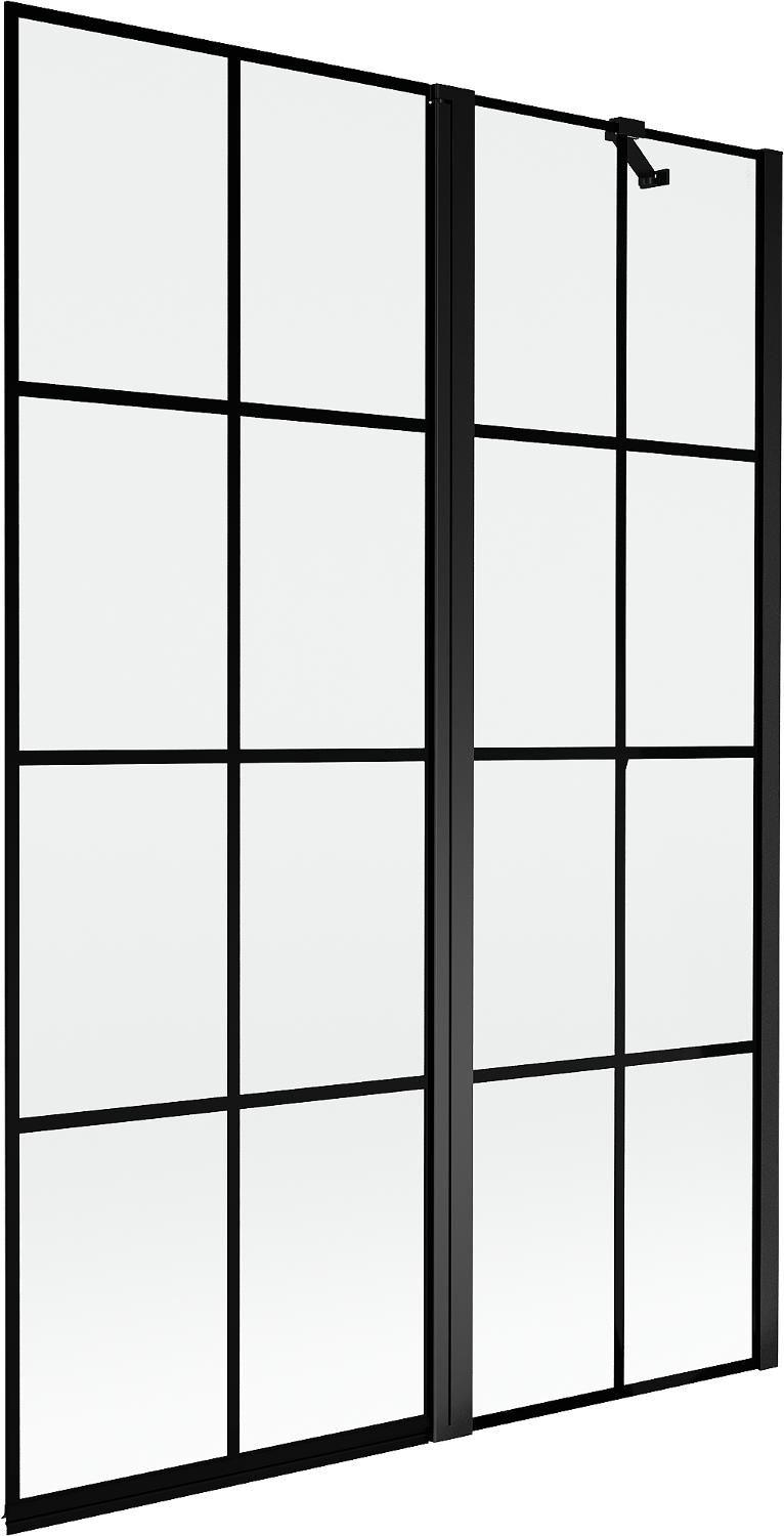 Mexen Mist parawan nawannowy 2-skrzydłowy prawy 120 x 150 cm, czarna kratka, czarny - 8A9-120-011-70-77-P