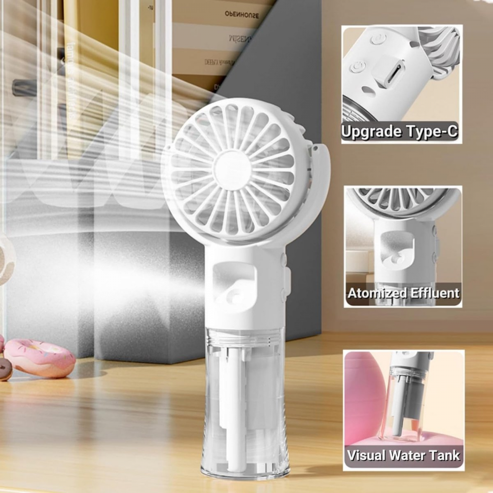 Ventilateur portatif - Ventilateur brumisateur d'eau - Mini ventilateur portable - Rechargeable - Blanc - 5