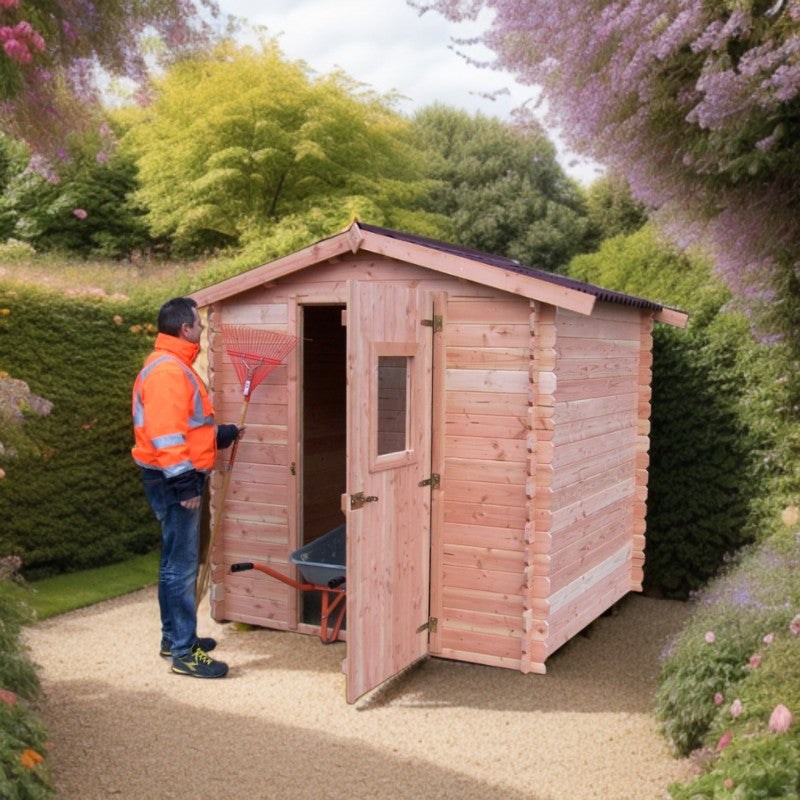 Abri de jardin en bois massif, parois de 28 mm – 200 x 200 cm – toit bitumineux et porte-fenêtre – DU2020.02N Foresta - 6