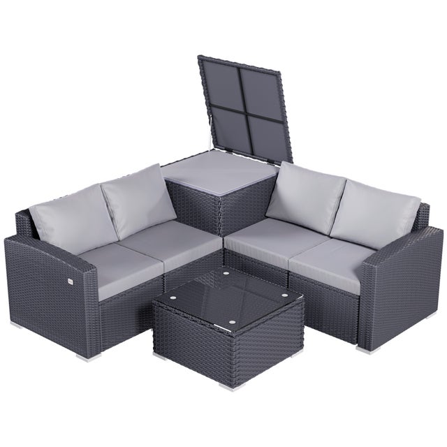 Conjunto de jardín para 4 Personas, con 1 Mesa, 1 Caja Almacenamiento, 1 Funda Mesa Exterior HOMAVO