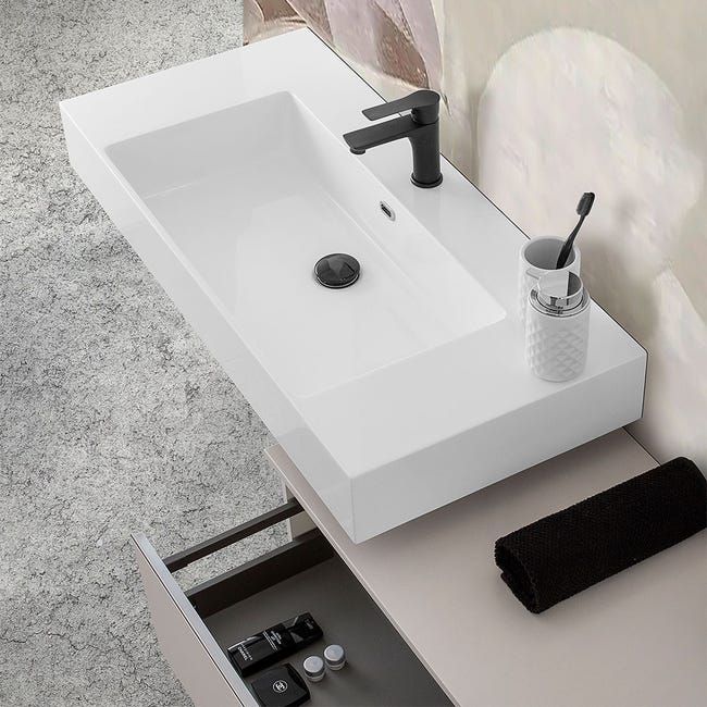 Lavabo Sospeso Rettangolare Bianco Opaco 80x40cm - Design Moderno Per Bagno Casa E Hotel - Foto 2