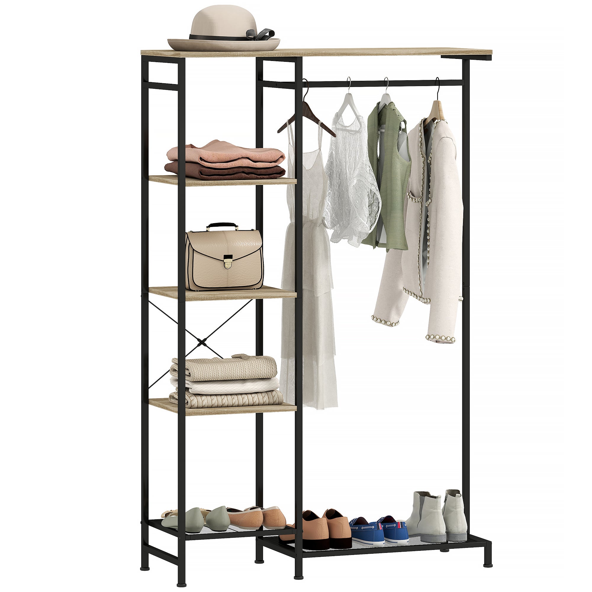 Perchero, perchero con barra para colgar ropa, zapatero, unidad de ...