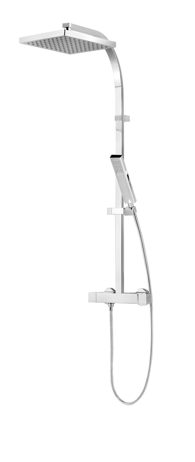 Schulte colonne de douche avec thermostat intégré, 45x102 cm, douchette à main carrée, pommeau carré orientable, aspect chromé