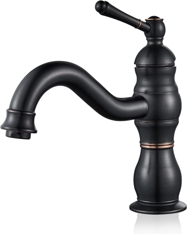 Obrotowa bateria łazienkowa 360° w kolorze antycznej czerni – mosiężna bateria jednouchwytowa – bateria umywalkowa w stylu vintage – z wężem dopływowy