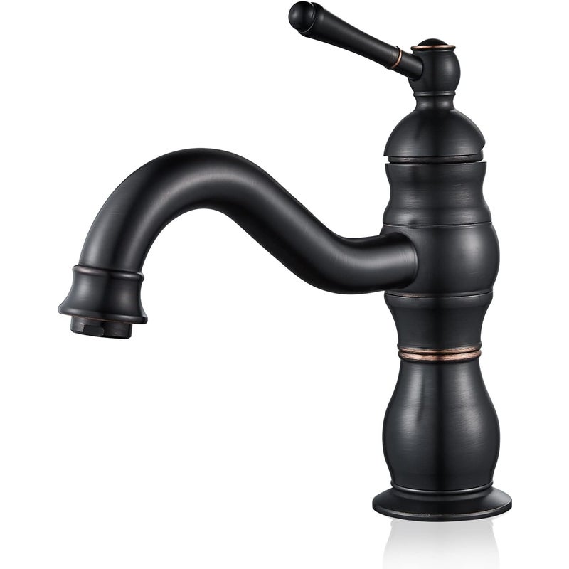 Obrotowa bateria łazienkowa 360° w kolorze antycznej czerni – bateria jednouchwytowa z mosiądzu – bateria umywalkowa w stylu vintage – z wężem doprowa
