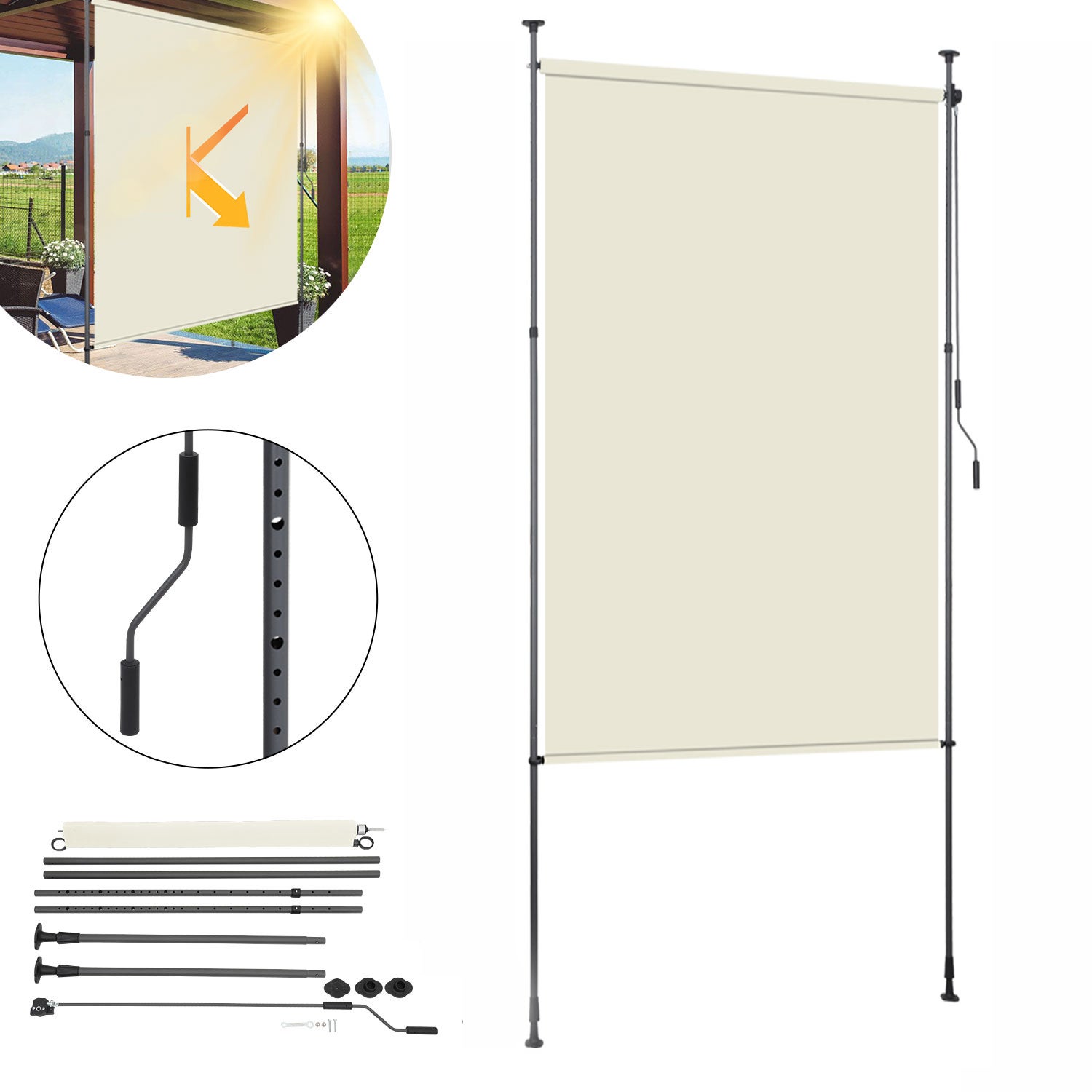 Persianas exteriores verticales persianas de pinza 120 x 270 cm beige estor enrollable de exterior extensible con manivela sin taladro