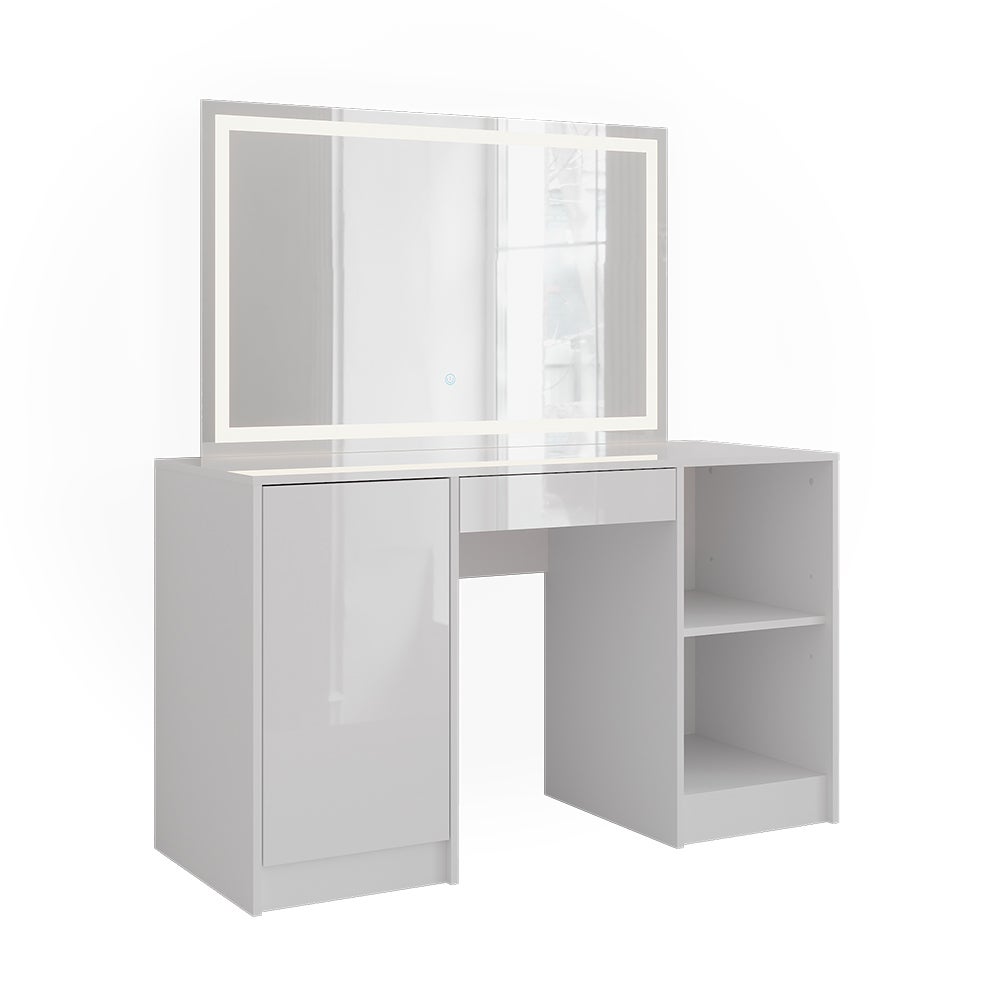 Vicco Stół toaletowy Sherry, Biały/biały wysoki połysk, 128.2 cm z lustrem LED