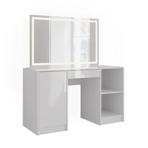 Vicco Coiffeuse Sherry, Blanc, 120cm avec éclairage LED et tabouret