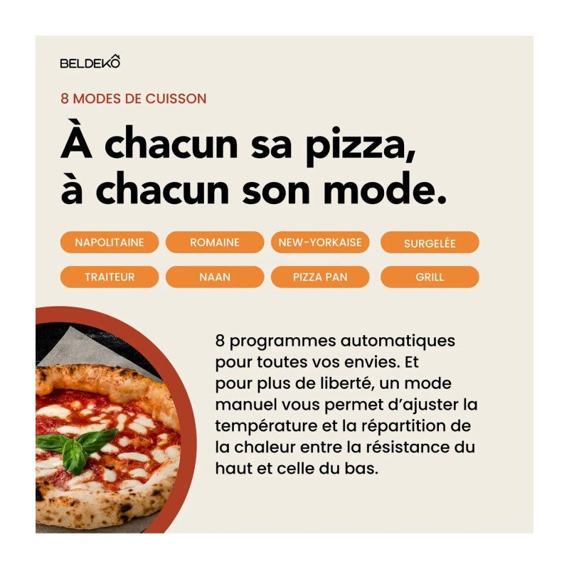 Four à pizza électrique BelDeko DONATO – 450°C, 2140W, cuisson 90 sec, 8 modes + manuel, pierre réfractaire - 7