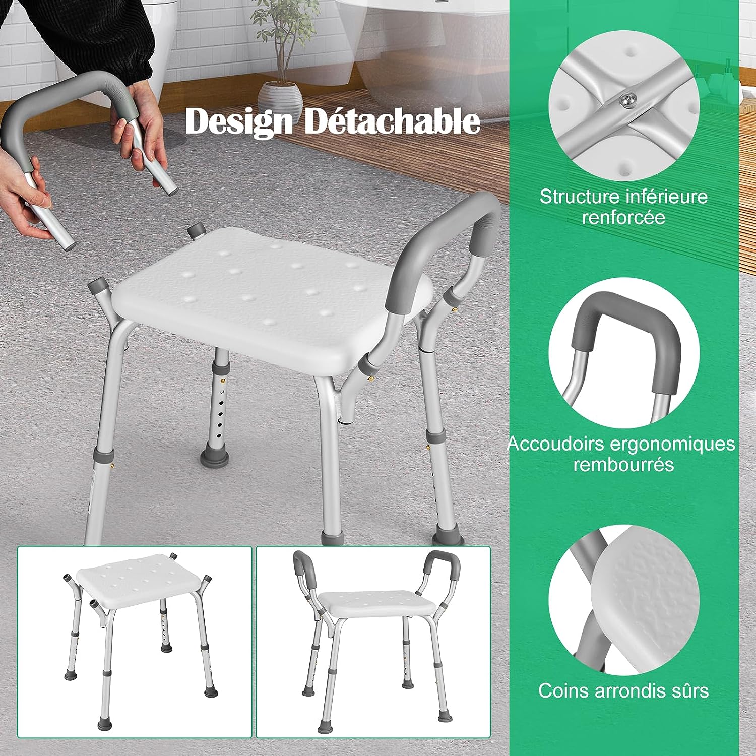 Tabouret de Douche, Siège de Douche Hauteur Réglable 36-49 cm - 2