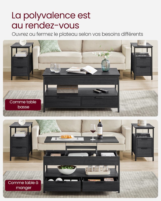 Table de Salon avec Plateau Relevable, avec Rangement Ouvert et Compartiment Caché, Gris Anthracite et Noir d’Encre - 3