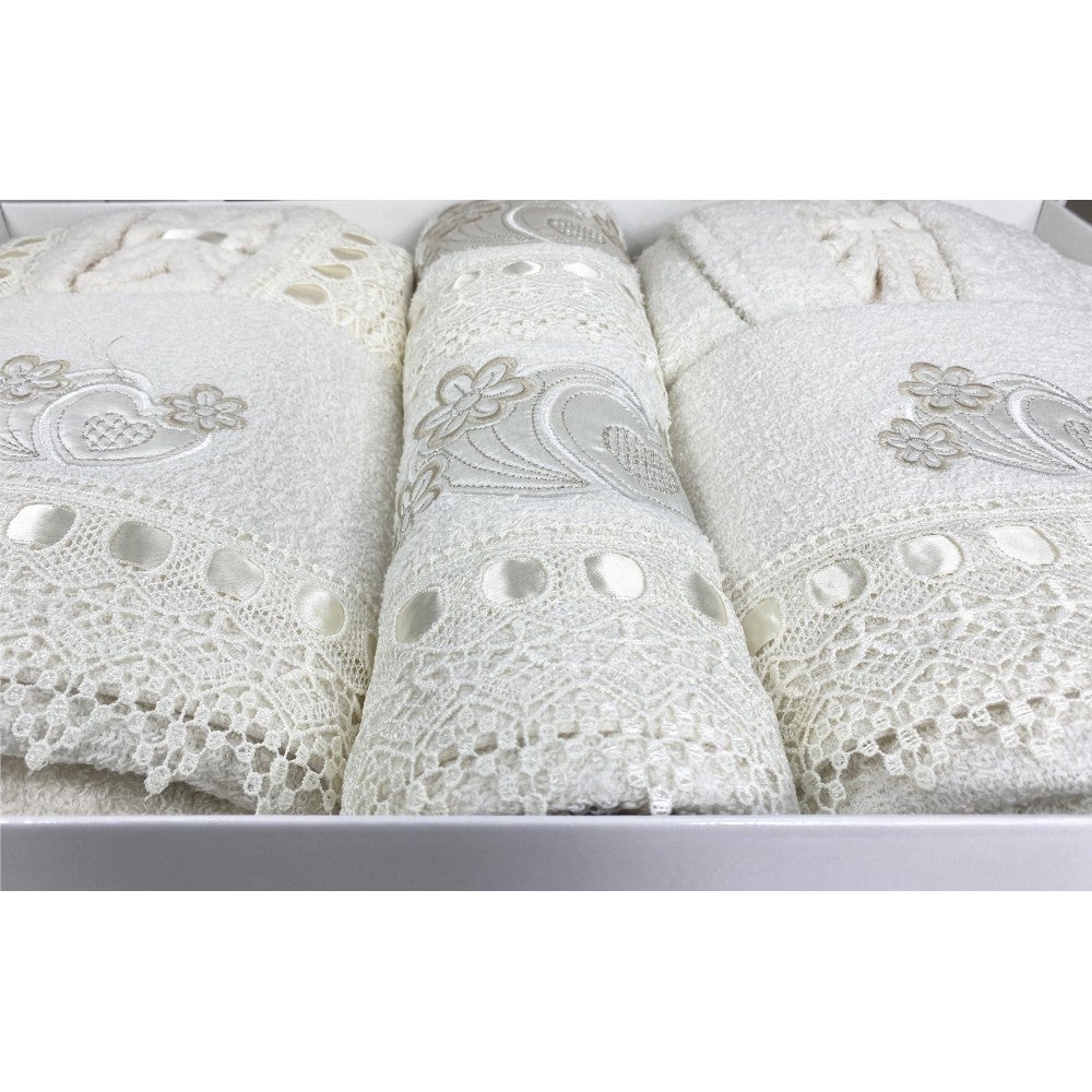 CAORI salle de bain REIGNOIRS COMPLETS EN SPUGNA brodés DENTELLE DE MACRAMÉ 8 pièces IDÉE NUPTIALE Taille 48-52 - 4