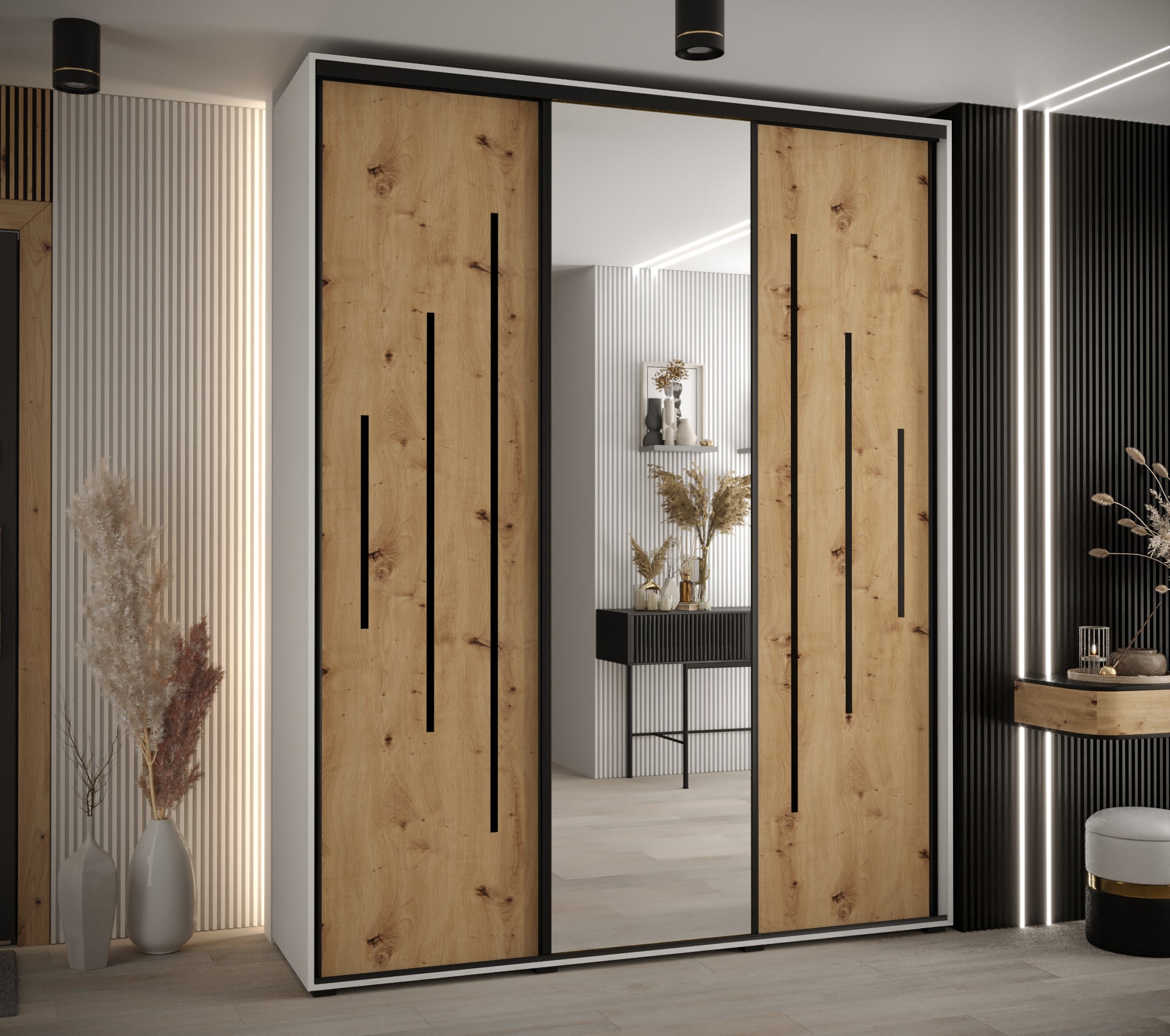 Szafa przesuwna z lustrem wysoka Davos 13 200 x 60 x 235,2 cm biały + artisan + u. czarny - Abiks Meble - 2