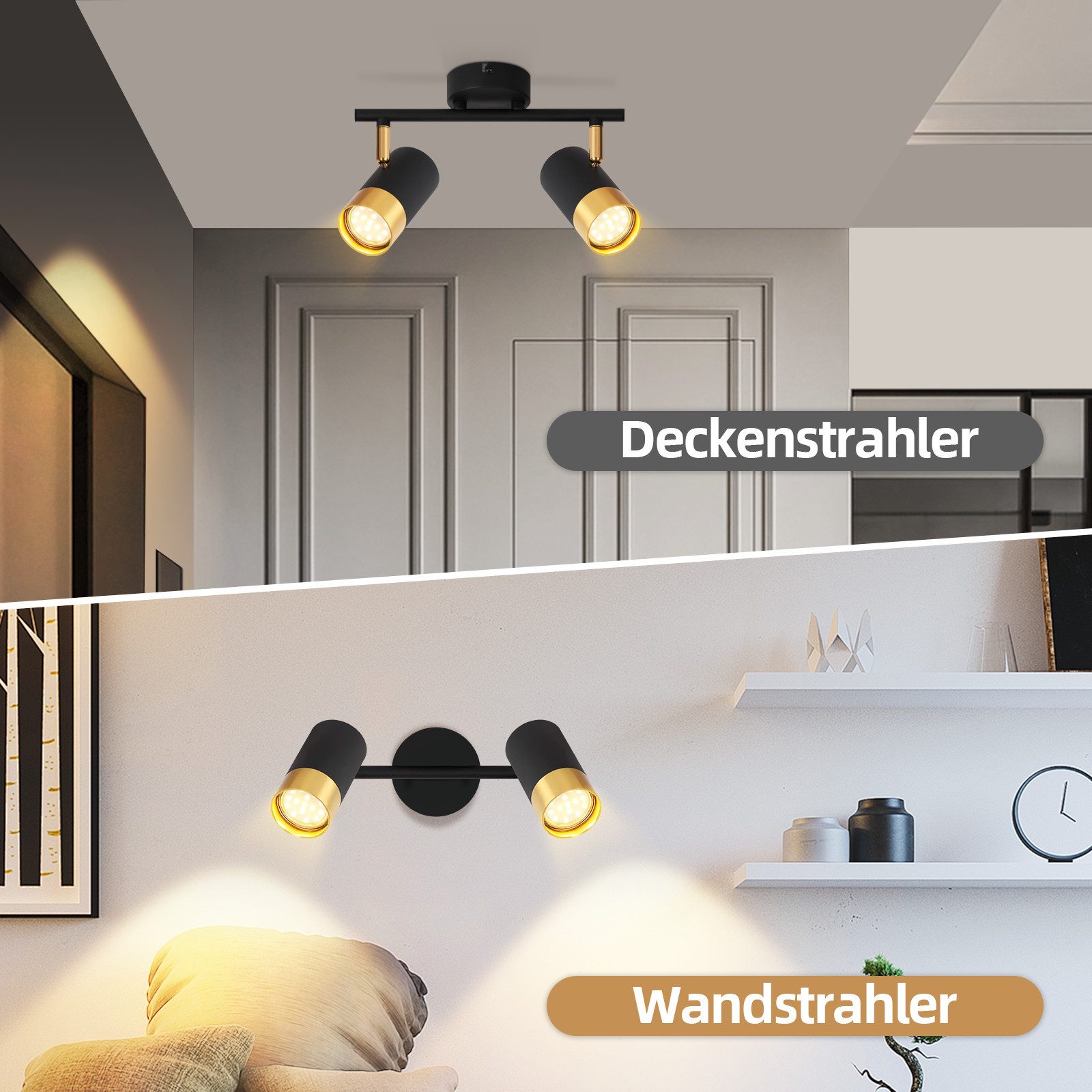 ZMH Spot de plafond 2 flammes-GU10 noir-or Moderne Lampe de plafond pour le salon - 7