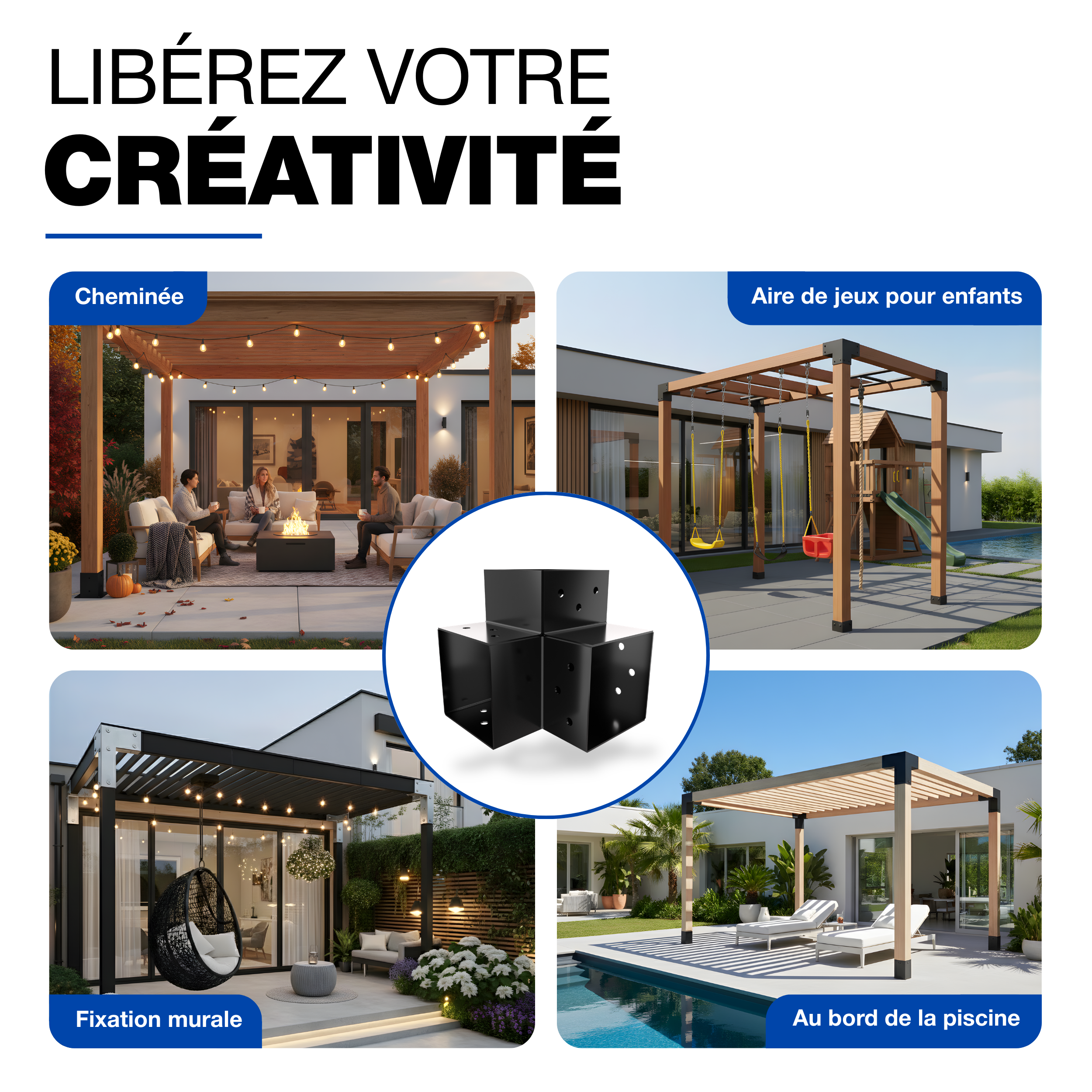 Connecteur de Poteau Y 91x91 mm Noir Thermolaqué Pergola Connecteur D’Angle Droit 3 Voies Pavilon Support de Menuiserie DIY GeZu Impex - 8