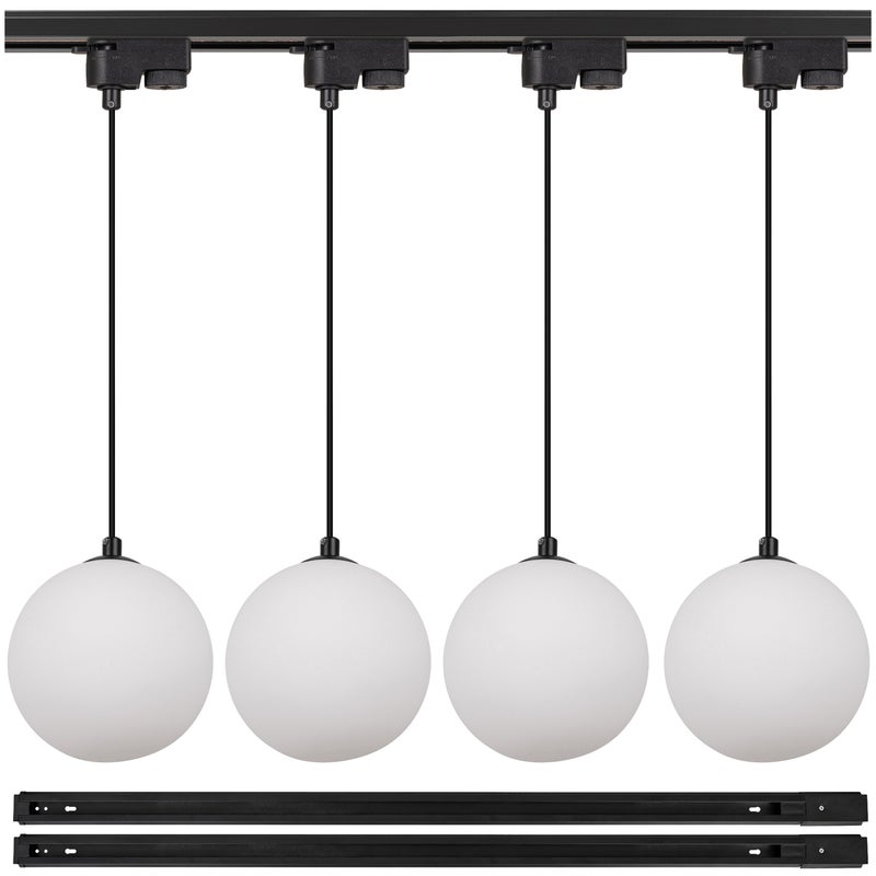 Lampa szynowa wisząca 4x BIAŁA KULA klosz mleczny G9 + 2x szynoprzewód 1m Oprawa szklana OZDOBNA z kablem - LEDHOFF