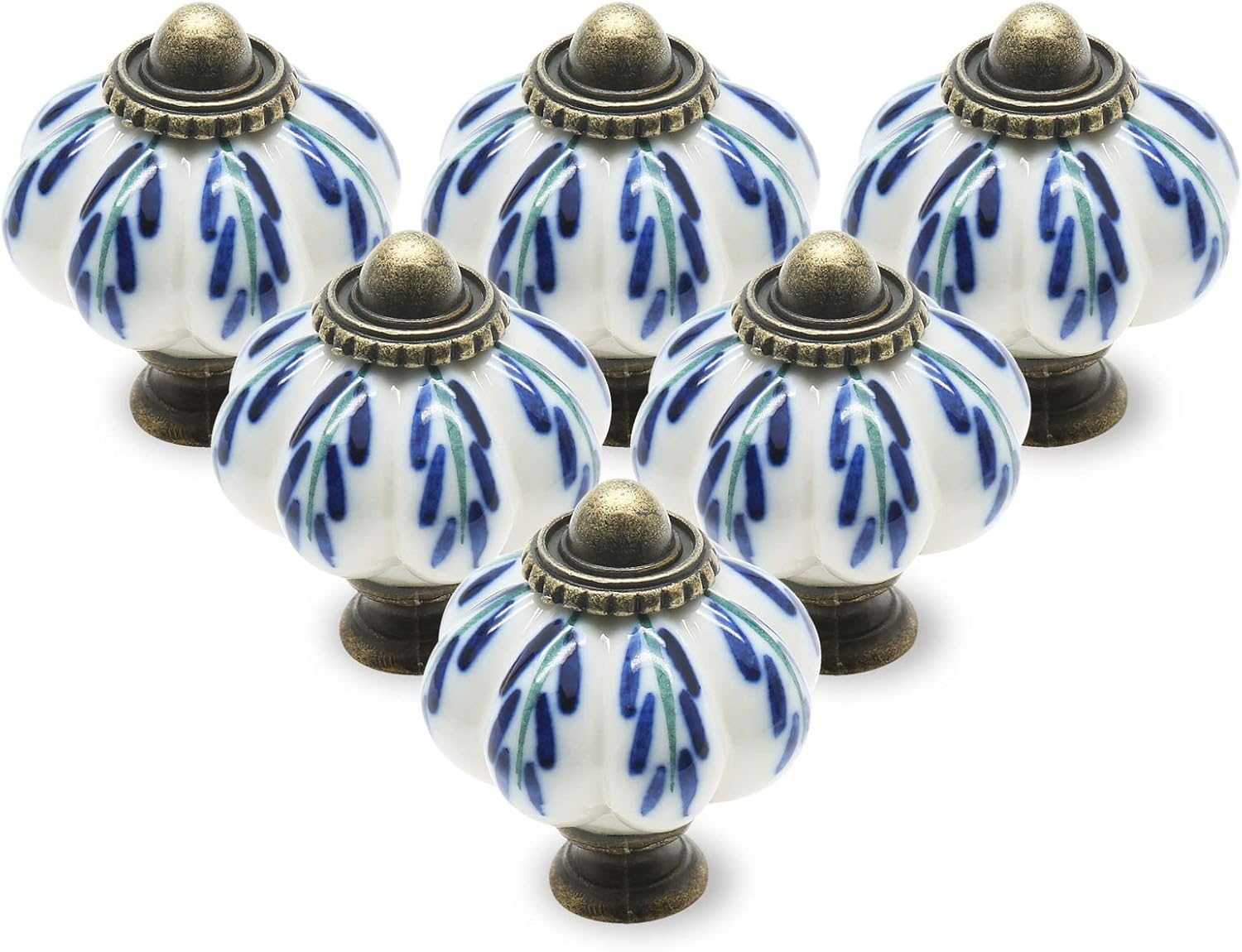 Ceramiczne uchwyty w kształcie dyni do komód, szuflad i szafek, zestaw 6 sztuk, wzór snopka pszenicy