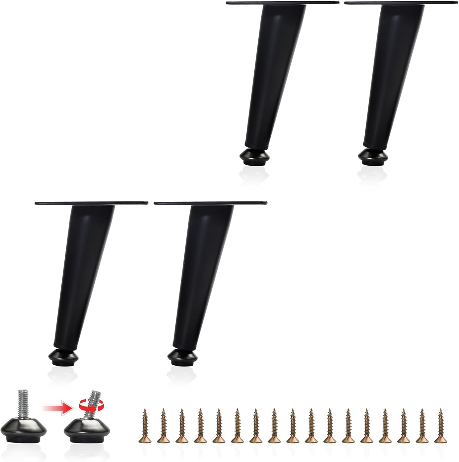 Zestaw 4 nóg meblowych 12 cm – czarne metalowe nogi do mebli, nóg stołowych, sof, krzeseł, szafek, komód – solidne nogi ze śrubami do mojego
