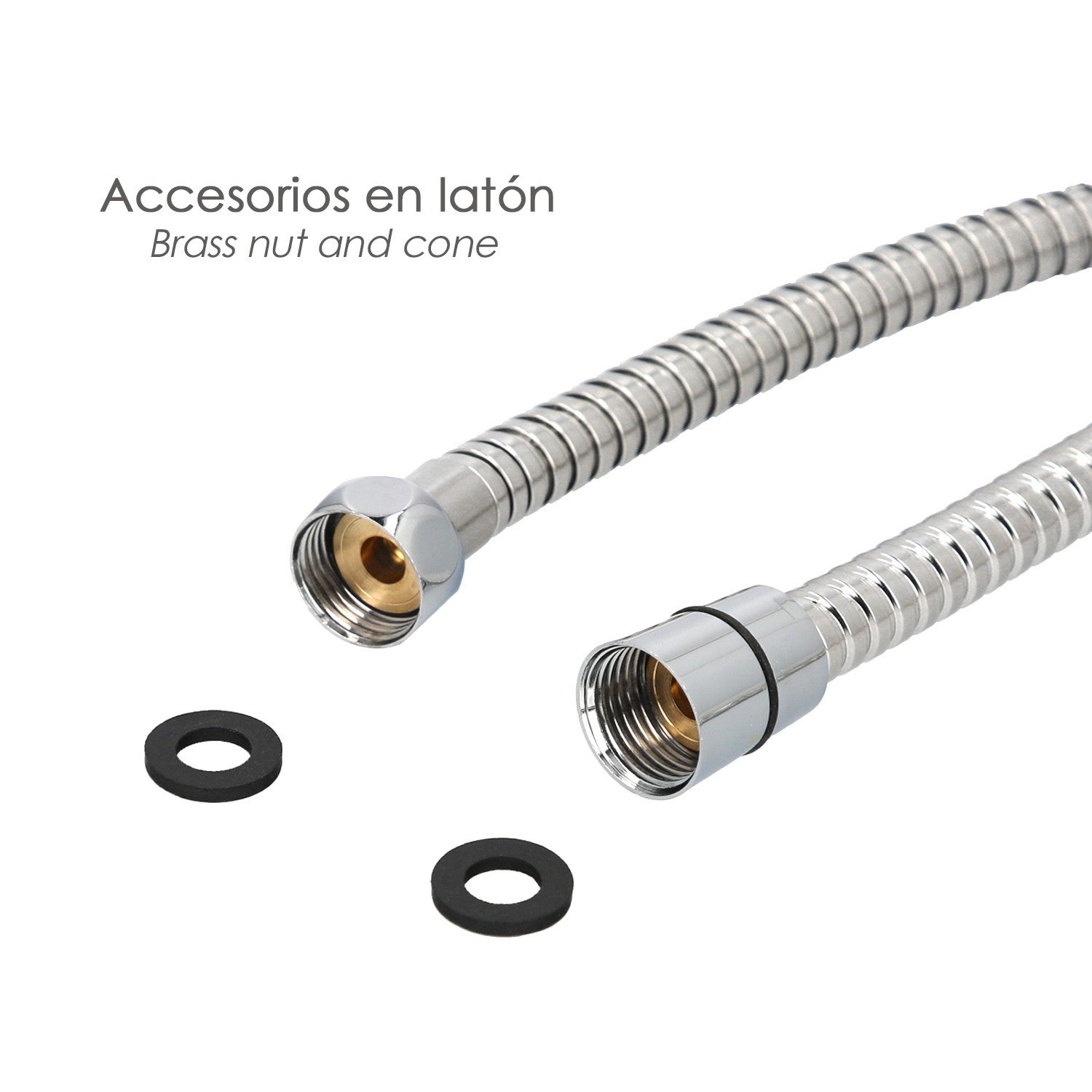 Flexo / Manguera Ducha Acero Inoxidable 2,00 Metros Accesorios de Latón. Flexible, Resistente a Torceduras, Conexión Estandar - 3