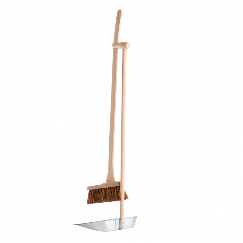 Set de nettoyage balai et pelle à long manche - L 25,5 x H 90,5 cm - Bois de hêtre, acier - 3