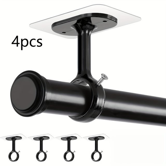 Lot de 4 supports de tringle à rideaux pour plafond, sans perçage, robustes et auto-adhésifs, réglables, pour tringles de 3,05 cm de diamètre.