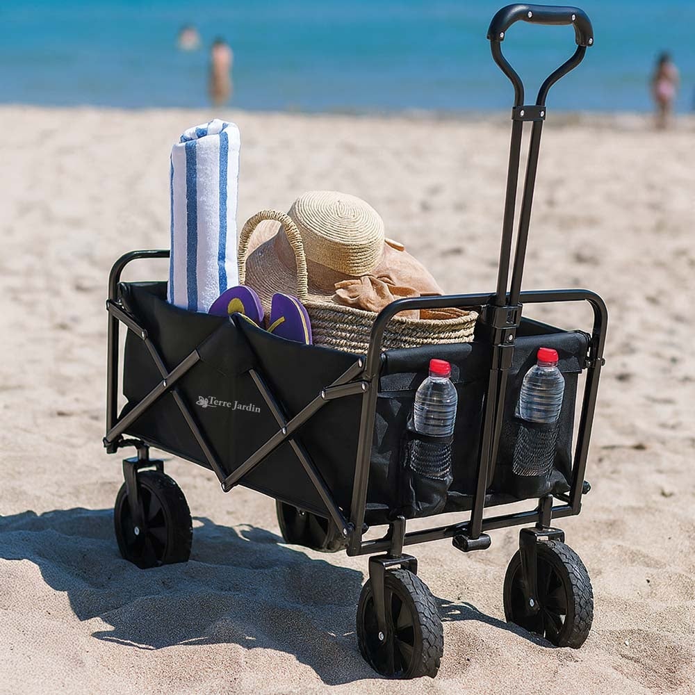 Chariot de transport pliable 90 L noir avec roues tout-terrain Ø20 cm et poignée télescopique - 4