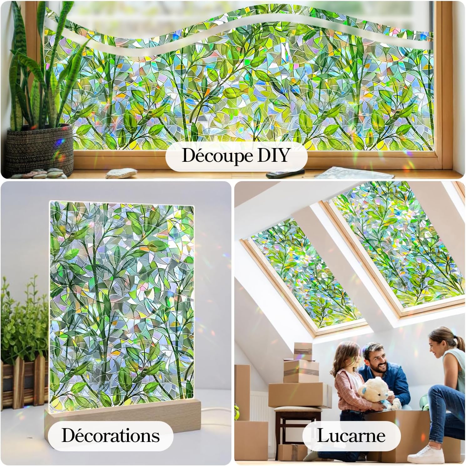 Folia okienna zapewniająca prywatność - Efekt tęczy - Wzór liścia - Folia okienna bez kleju, z przyczepnością statyczną - 40 x 200 cm - 5