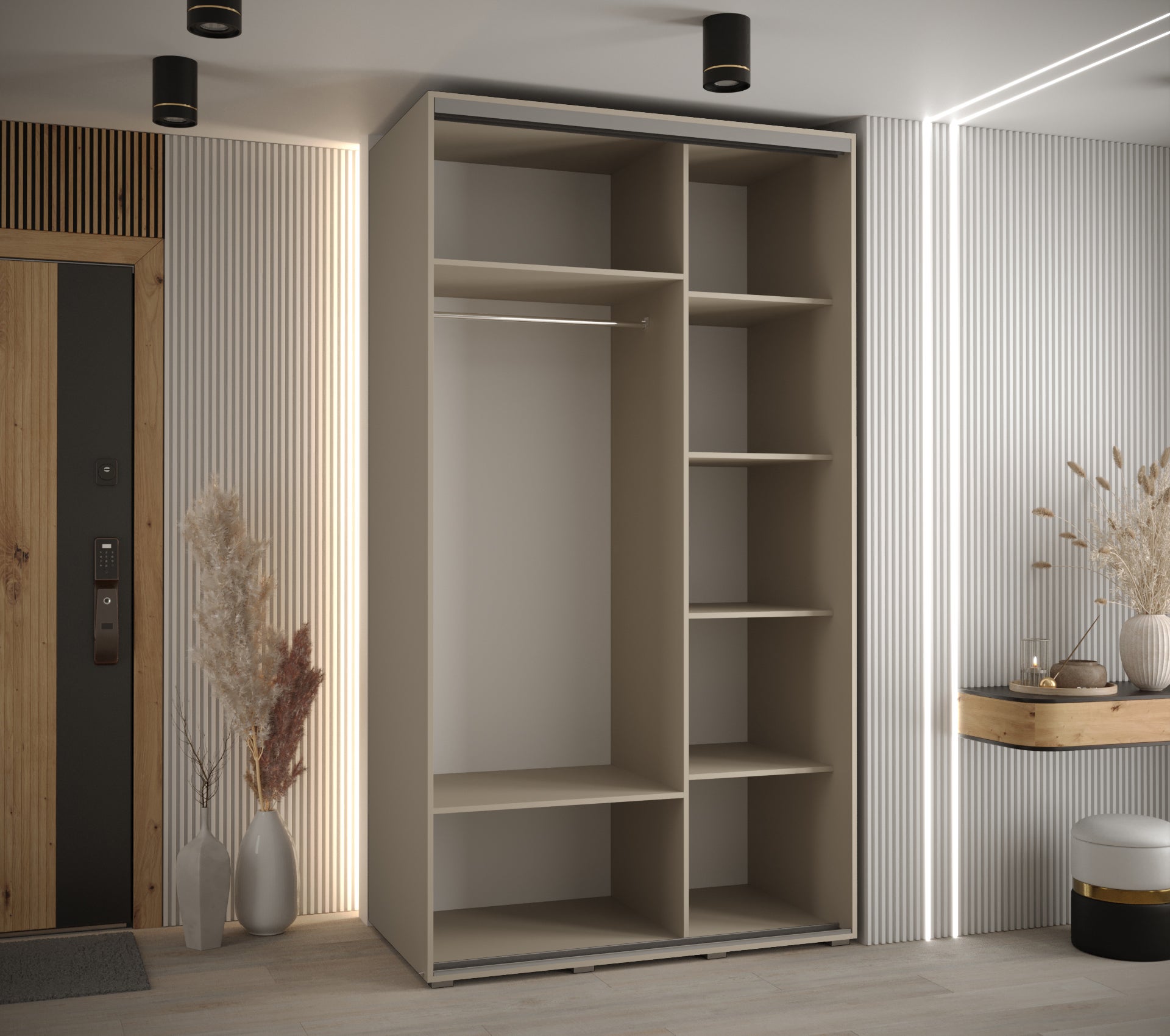 Szafa przesuwna z lustrem wysoka Dakota 5 140 x 60 x 235,2 cm kaszmir + u. czarny - Abiks Meble - 3