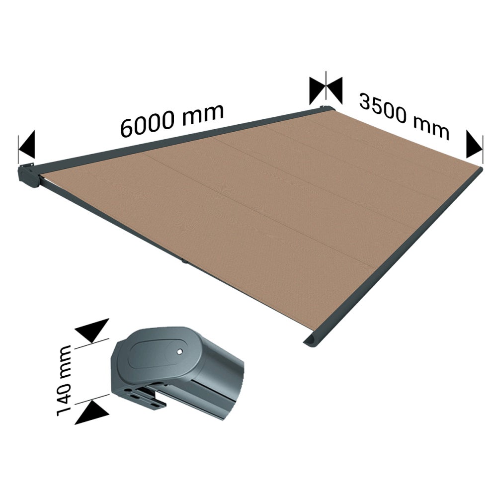 Store banne Coffre intégral PROTECT 2 LED Gris Anthracite 6x3,5m Motorisé à télécommande + Eclairage LED - Toile Taupe - 5
