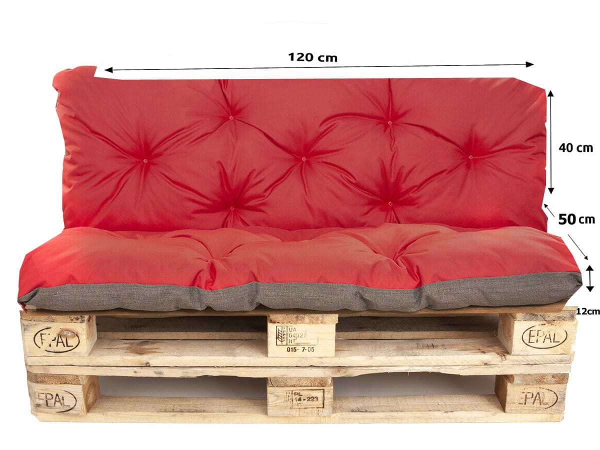 Set Coussins palettes, Assise 120 x 50 et Dossier 120 x 40cm Rouge, coussins canapé / coussin pour palette in / extérieur, SETGARDEN - 2