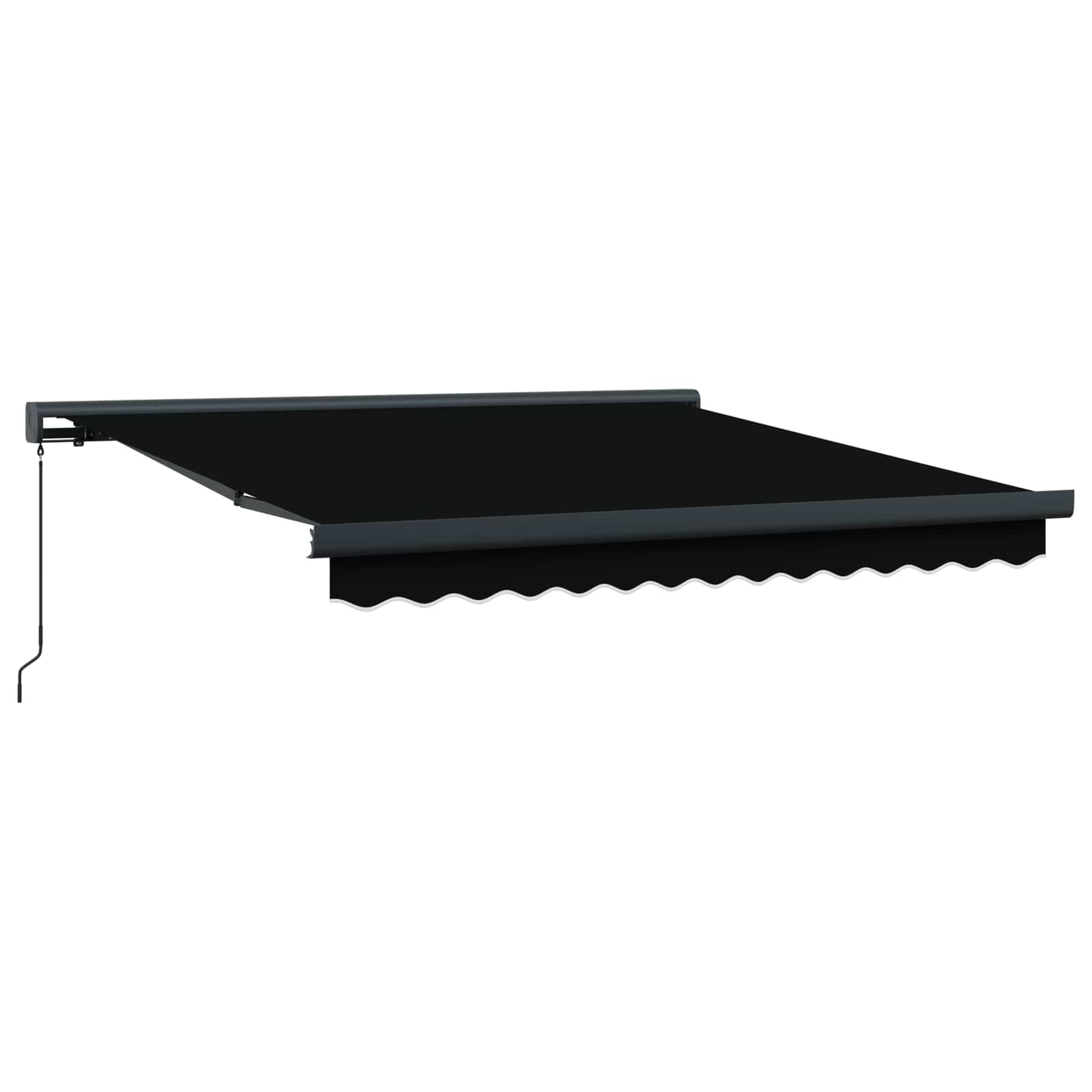 Toldo manual retráctil 350x250 cm negro con marco gris – toldo exterior de tela y metal