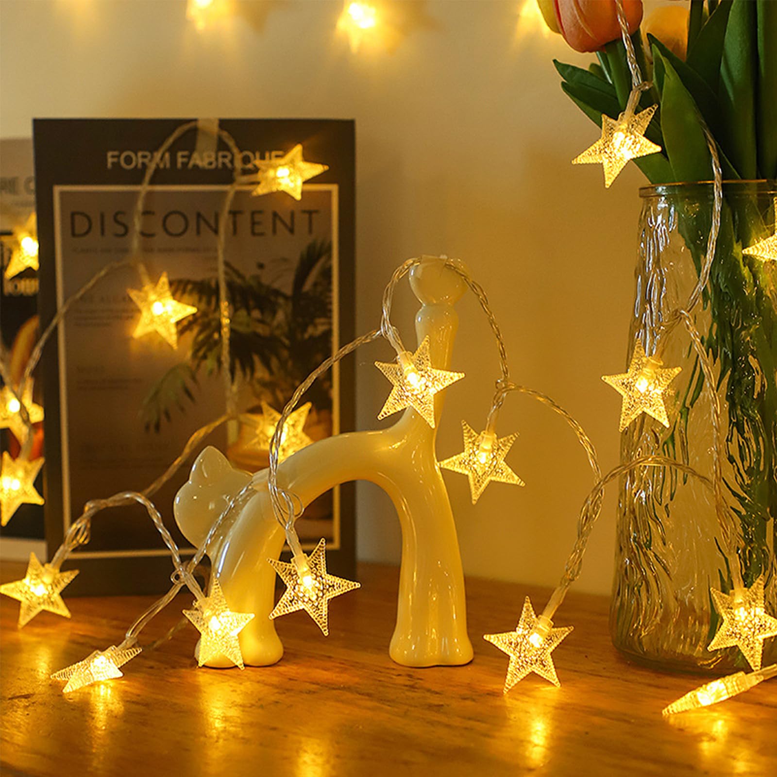 Guirlande lumineuse étoilée, 3 m, 20 LED, à piles, blanc chaud, pour Noël, mariage, anniversaire, chambre d'enfant, chambre à coucher, intérieur - 5