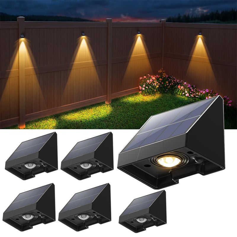 6-częściowe słoneczne zewnętrzne lampy ogrodzeniowe, słoneczne zewnętrzne lampy ścienne z ciepłym światłem