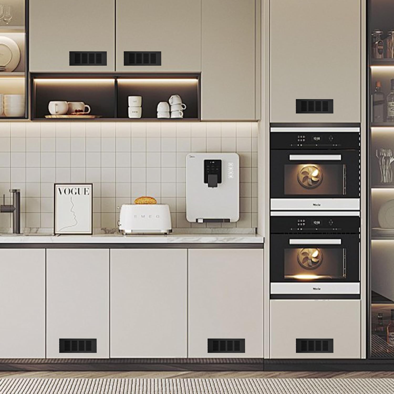 Kratka wentylacyjna, Kratka wentylacyjna aluminiowa do wentylacji szaf i pomieszczeń, 20x8cm, czarna, 4 sztuki - 3