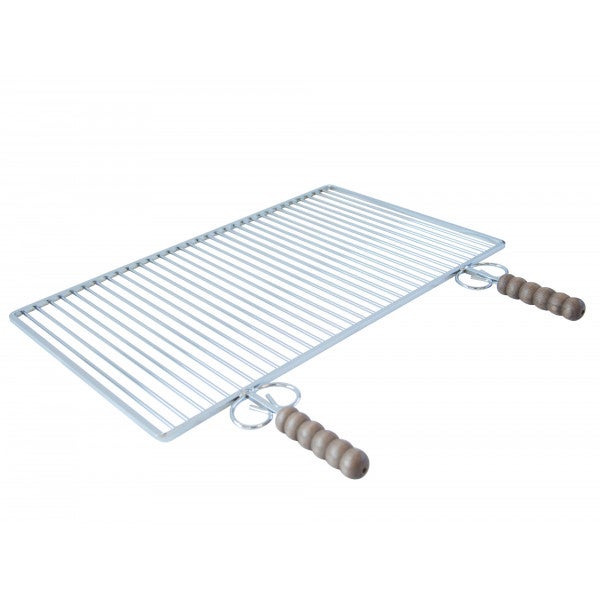 Graticola In Acciaio Cromato Per Camino E Barbecue – 67x40 Cm, Con Manici In Legno Antiscottatura