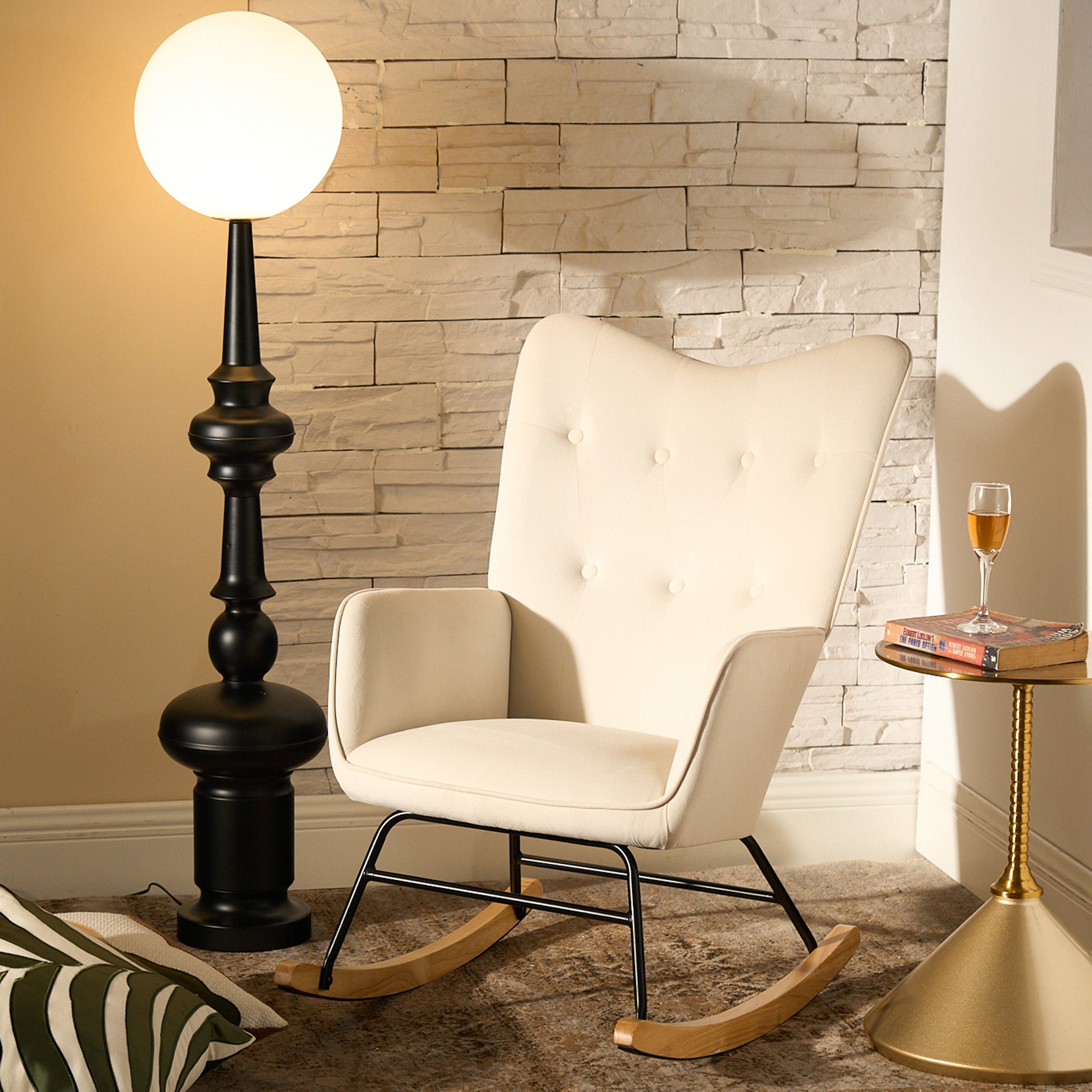 Fauteuil D'Appoint En Velours Côtelé - Design Scandinave - Pieds Croisés Et Pivotants - Support Jusqu'à 227kg - Noir