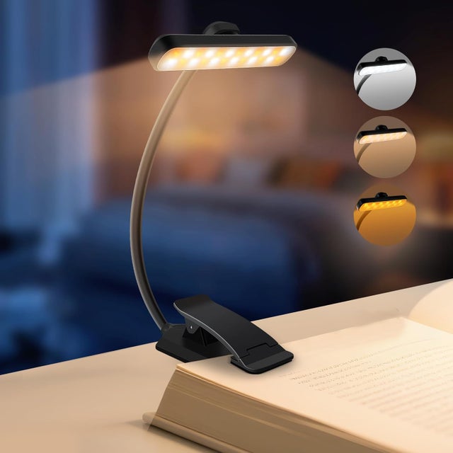 1 sztuka, czarny, lampka do czytania 24 LED, lampka nocna obracana o 315°, ładowalna lampka do czytania z klipsem, 5 poziomów jasności i 3 kolory