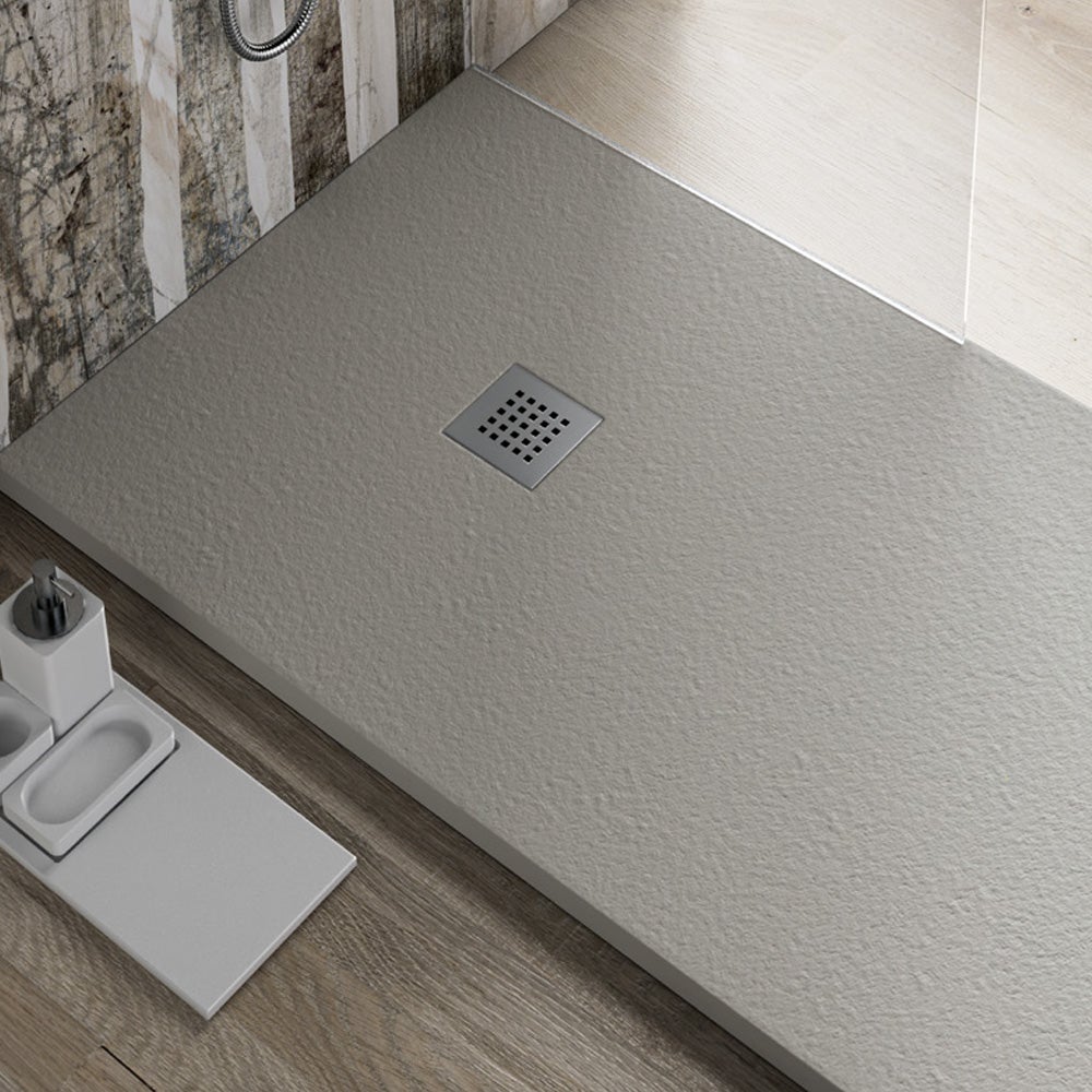 Receveur de Douche en Résine Antidérapant | Bonde d’Évacuation et Grille | Texture Pierre | Couleur Gris 7753 | 130x75 cm - 5
