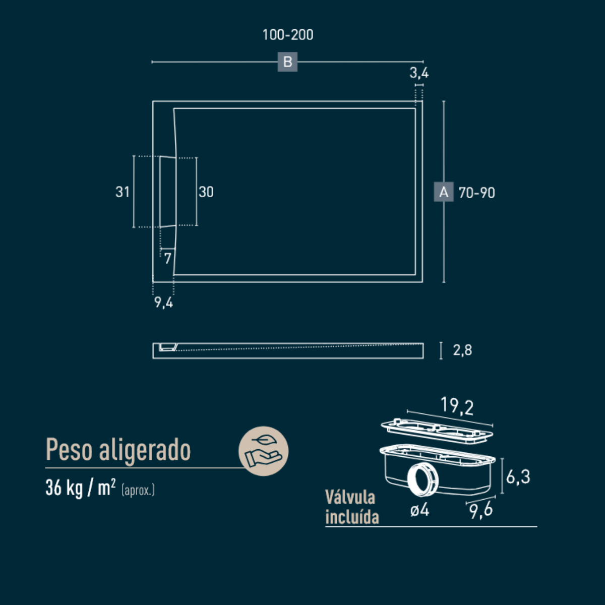 Plato de Ducha de Resina Antideslizante con Valvula y Rejilla Oculta | Textura Piedra | Blanco | 70 X 100 cm - 6