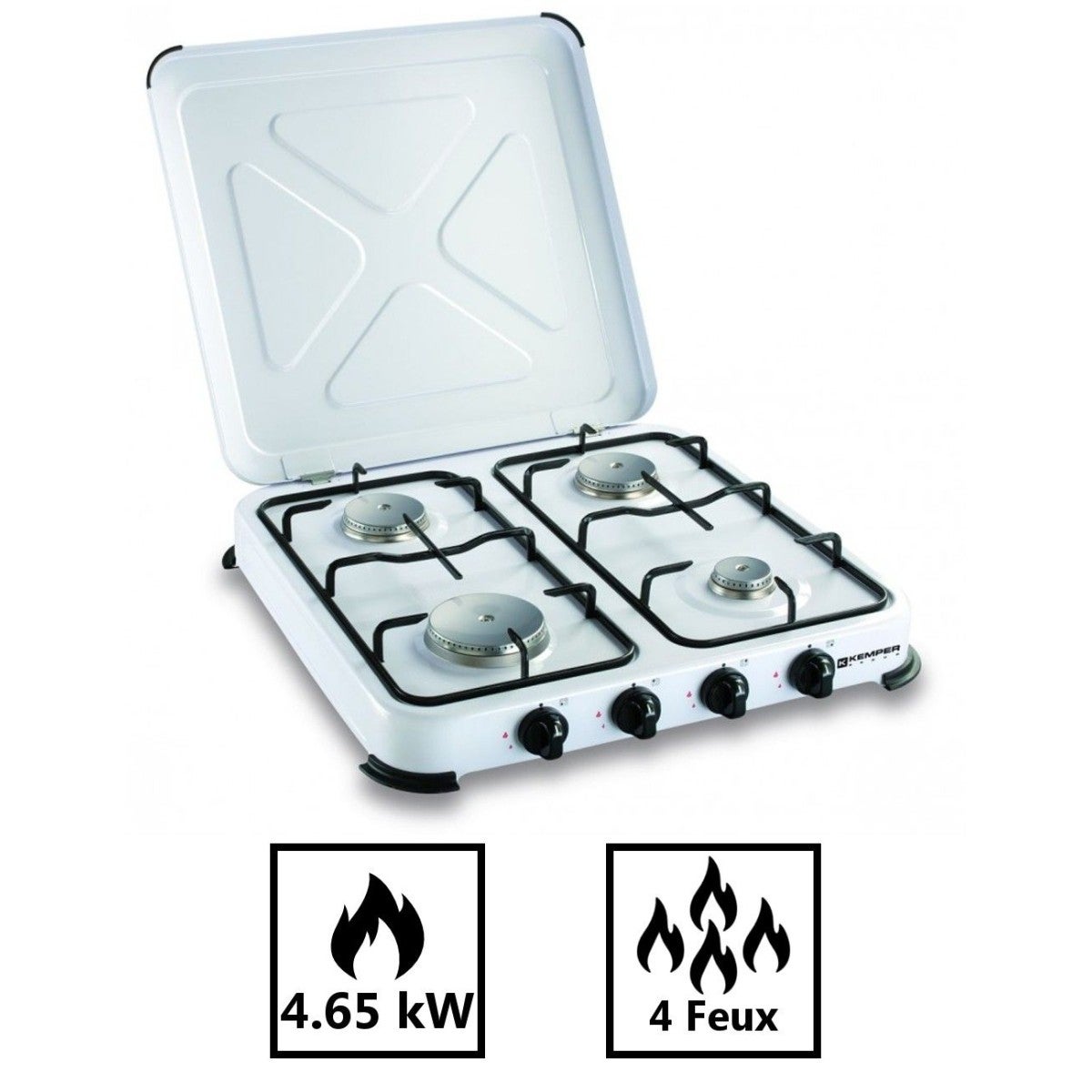 Plaque de Cuisson gaz 4 feux portable 4650W - Réchaud gaz butane propane couvercle grille amovibles Cuisine Extérieure KEMPER - 8