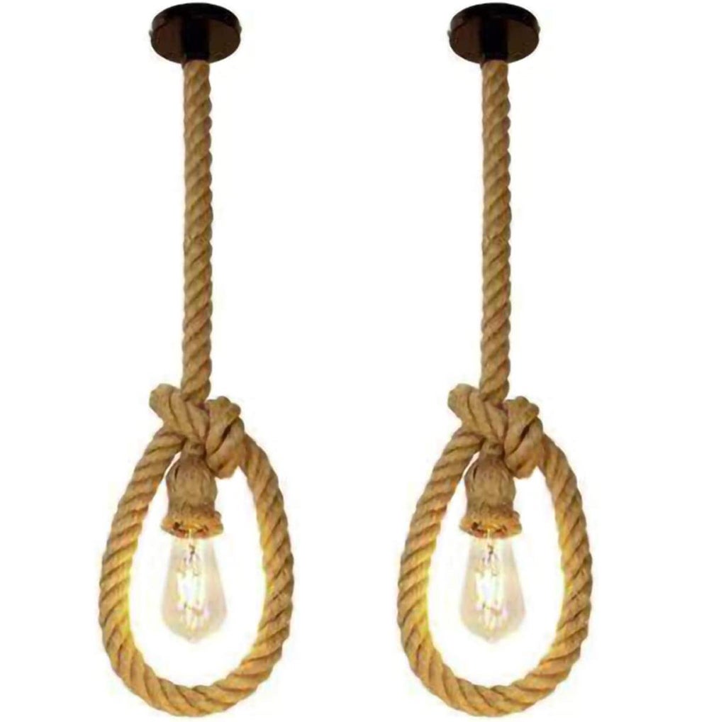 URPIZY Lampadario in corda di canapa fai da te, stile retrò, industriale, lampadario a sospensione, lampada da soffitto in corda di canapa, supporto