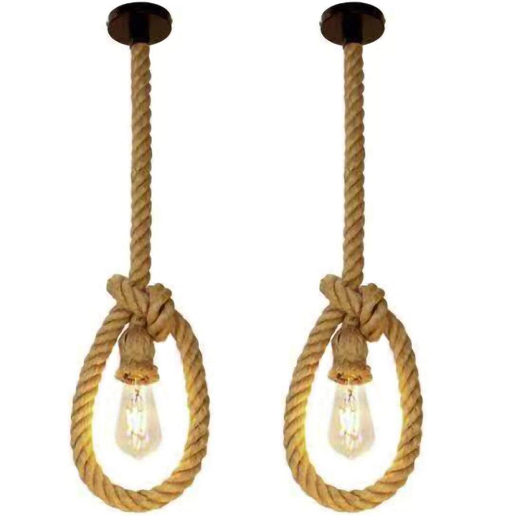 URPIZY Lampadario in corda di canapa fai da te, stile retrò, industriale, lampadario a sospensione, lampada da soffitto in corda di canapa, supporto URPIZY Lampadario in corda di canapa fai da te, stile retrò, industriale, lampadario a sospensione, lampada da soffitto in corda di canapa, supporto