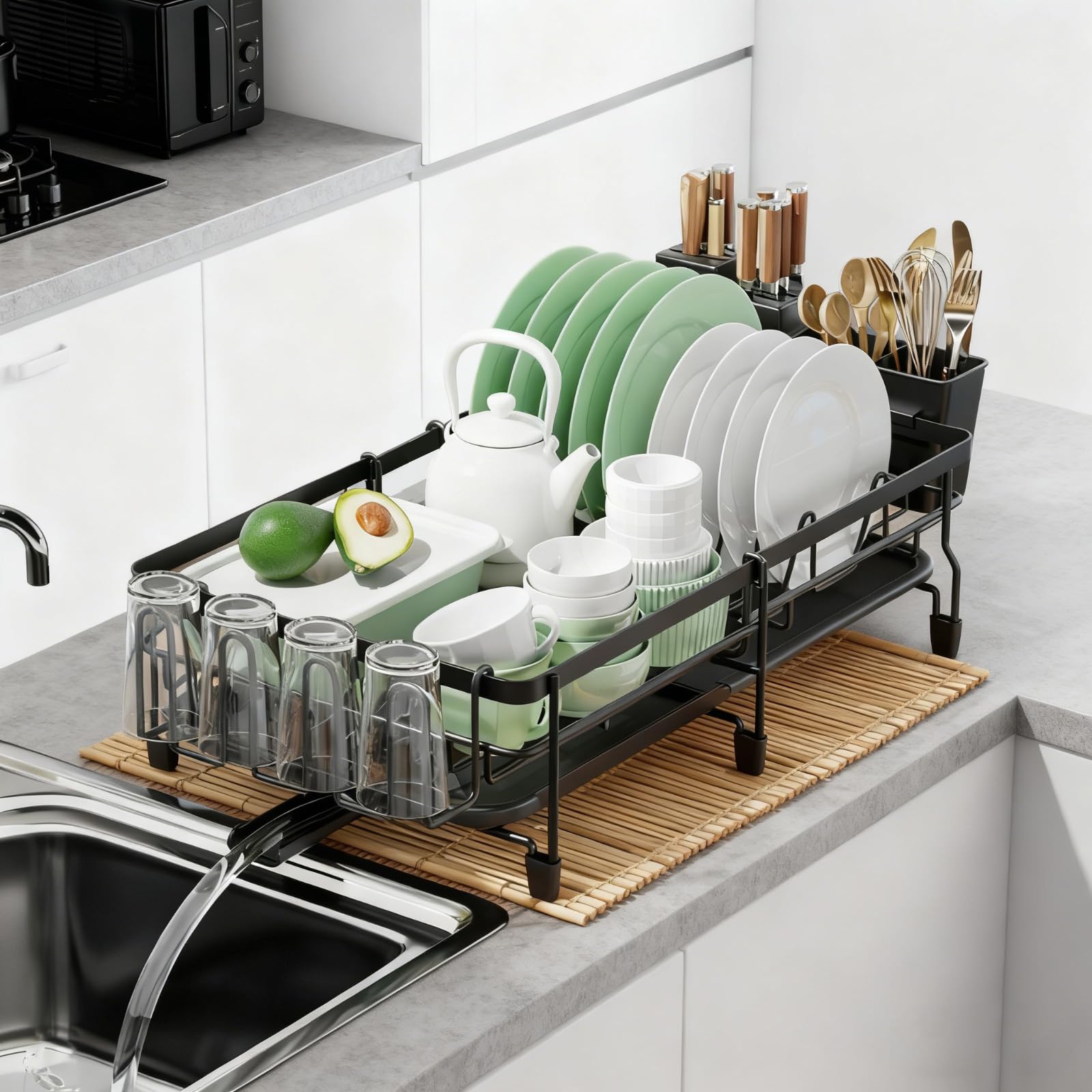 Vtizikl Égouttoir à Vaisselle INOX - Egoutoire Vaisselle Cuisine GRAND Rangement Egouttoir Evier Avec Drainage Extensible Et Pivotant A 360o Egoutoir Seche Vaisselle Sur Noir 92387912