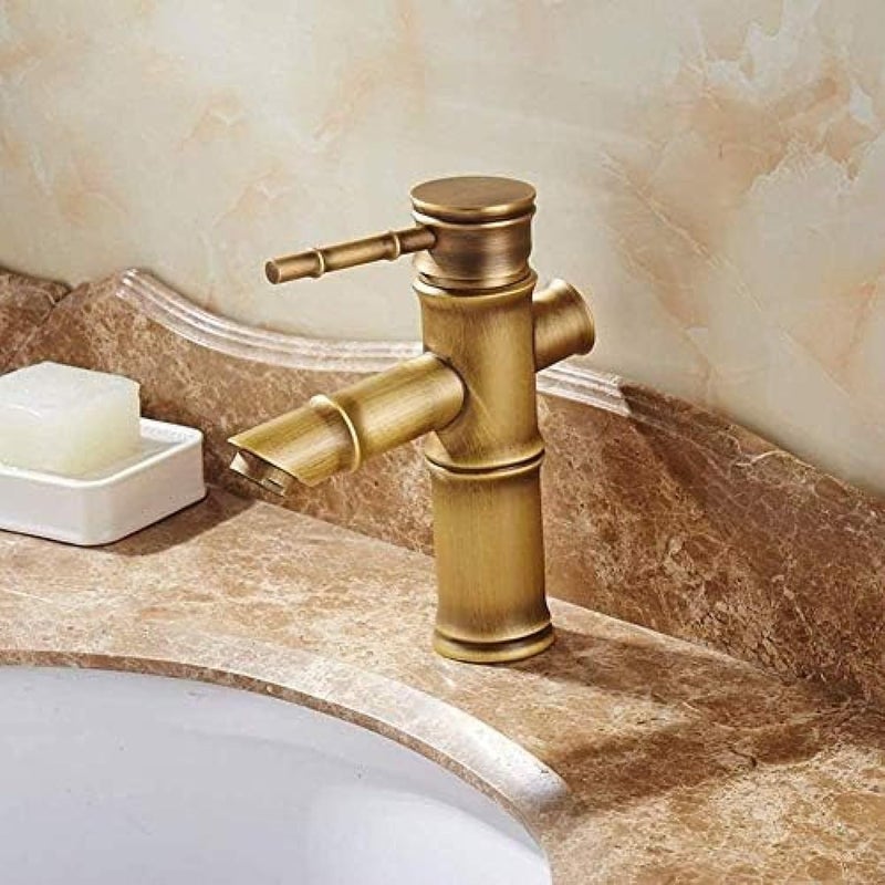 Antyczna bateria łazienkowa z bambusa, bateria jednouchwytowa z mosiądzu, bateria zlewozmywakowa z bambusa, niski profil