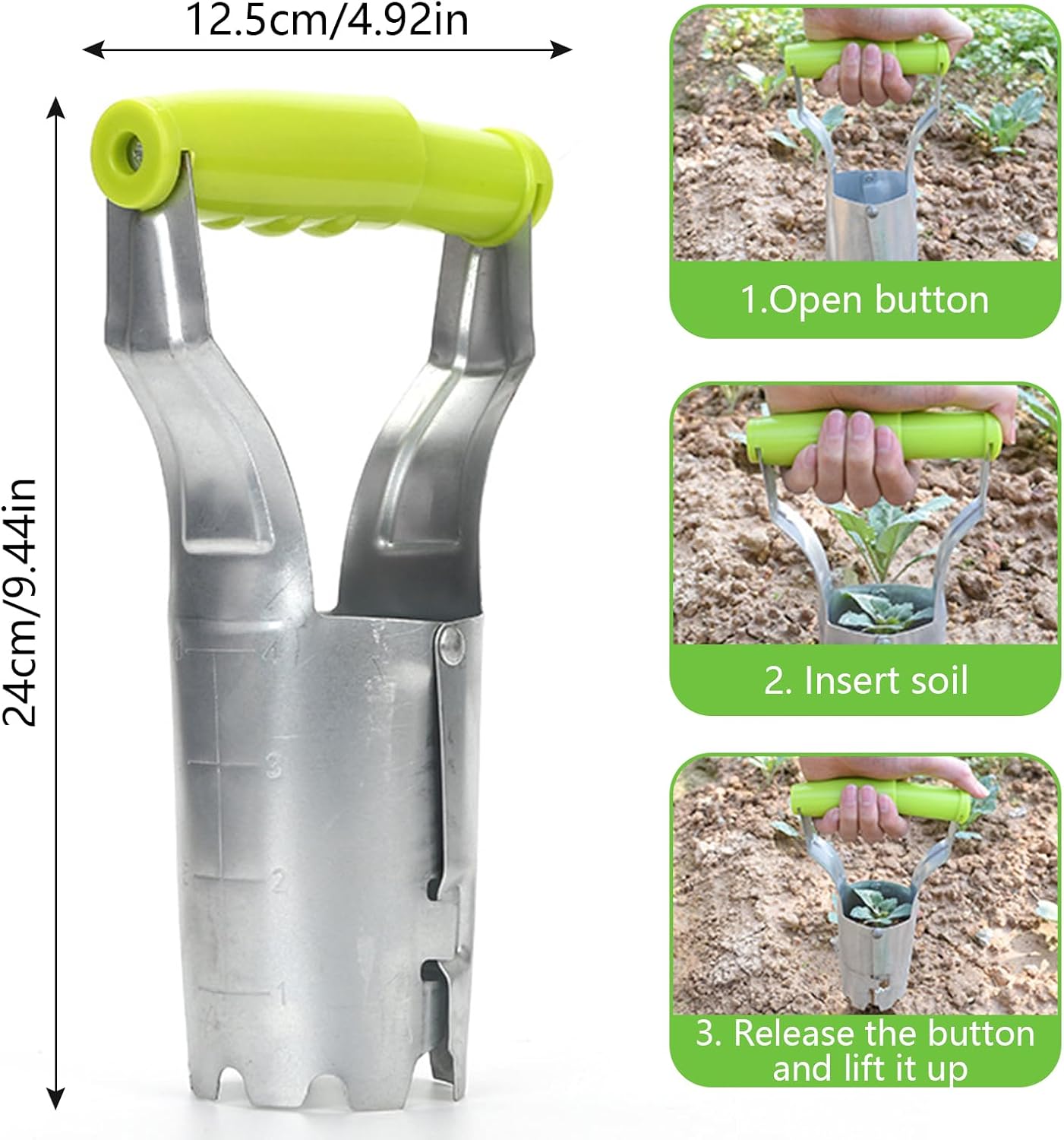 Planteur de bulbes pratique avec déclenchement automatique et échelle de profondeur - Aide à la plantation pour bulbes de fleurs - Perforateur pour - 2
