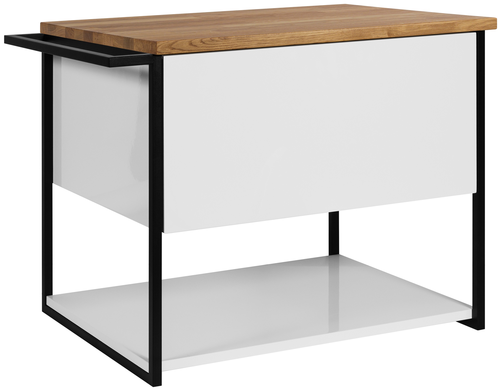 Szafka łazienkowa LOV 60 cm biały połysk lakierowana blat drewniany