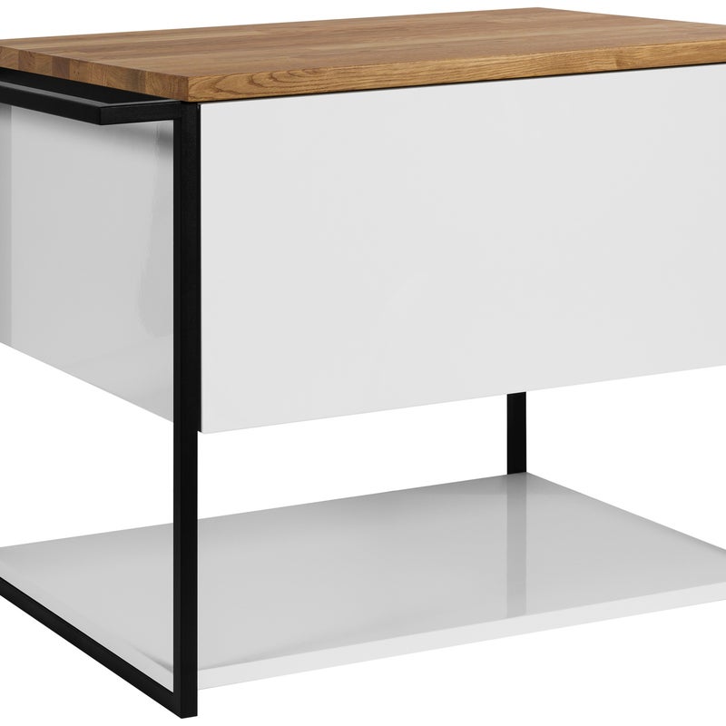 Szafka łazienkowa LOV 60 cm biały połysk lakierowana blat drewniany