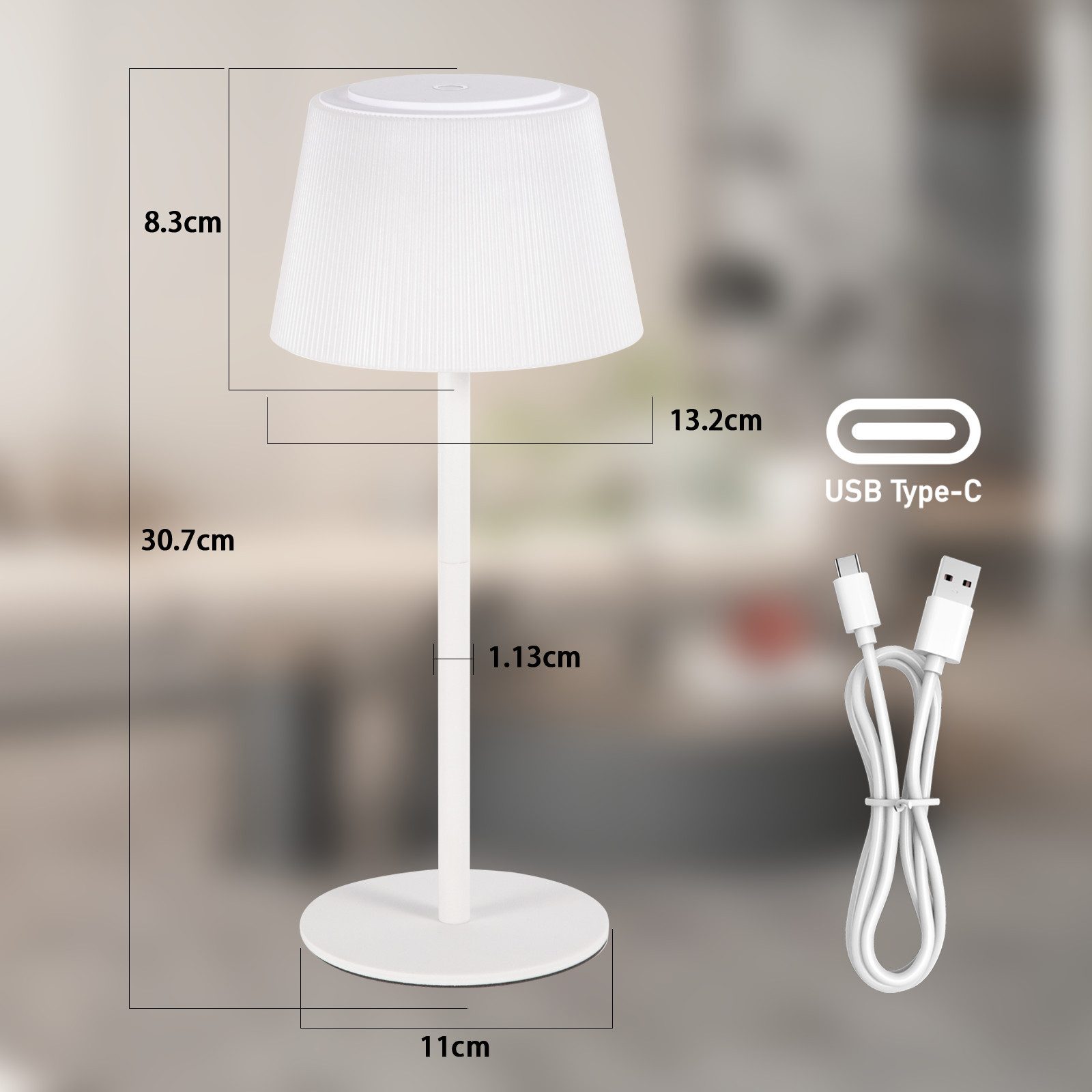 NETTLIFE Abajur de mesa sem fio, abajur de cabeceira com bateria LED com controle de toque e bateria recarregável USB branca de 3600 mhA - 5