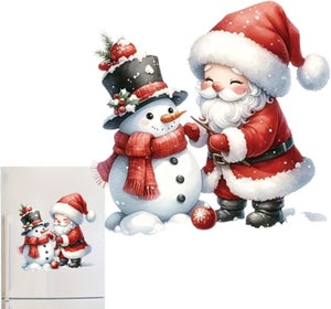 Autocollant Mural Réutilisable Noël - Père Noël Et Bonhomme De Neige, 29.5x29.5 Cm, PVC